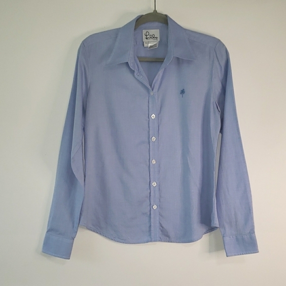 Lilly Pulitzer Tops - LILY PULITZER 100% Cotton Button Down Long Sleeve Shirt Blue Sz 6 Preppy Casual